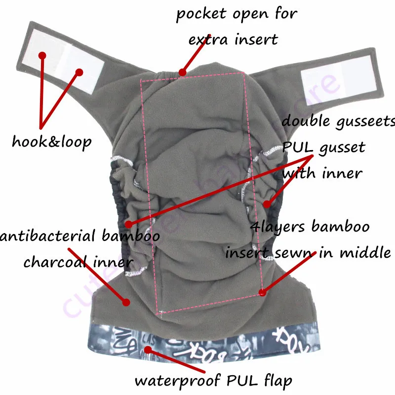 Сплайсинговая вкладка с крючком и петлей Детские карманные подгузники; двойная ластовица пул ластовица детские тканевые подгузники многоразовые подгузники с подгузниками вставки пришиты