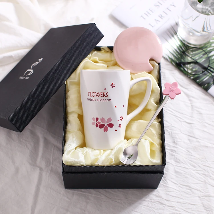 OUSSIRRO розовая вишня Цветущая керамика кофейная Крышка для кружек и ложек с подарочной коробкой Свадебный домашний офис необычный подарок для чайной поилки