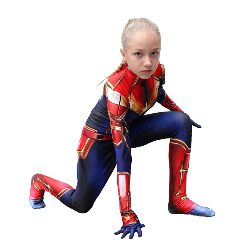 

New Girls Captain Marvel Cosplay Costume Children Superhero Ms Marvel Carol Danvers Bodysuit Jumpsuit Marvel Women Costume Suit