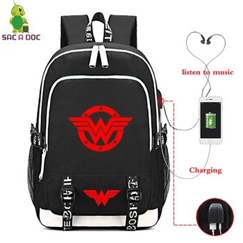 

Superhero Canvas Black Backpacks Bolsos Para Hombre Mochila Anti Roubo Men Morral Travel Backpack Wonder Woman Bag Usb Charge
