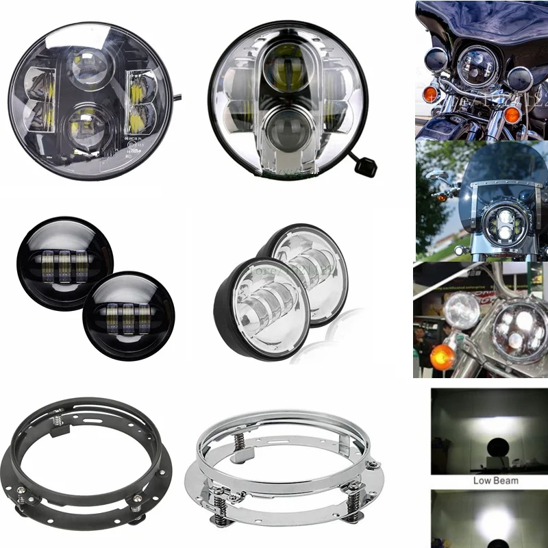

12V 24V H4 Aluminum 80W LED Headlight 7 inch with DRL High Low Beam for Harley 7" Led Headlamp Bracket