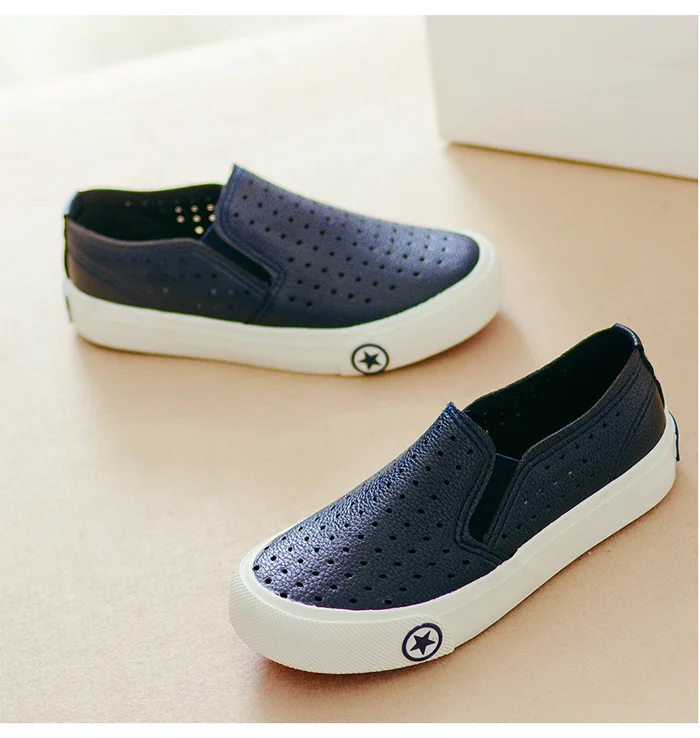 Breathable Pu Leather Kids Shoes 2017 New Summer Black Casual Hole Children Shoes Rubber Flat Slip On Solid Boys Girls Sneakers DTK437-1 (3)