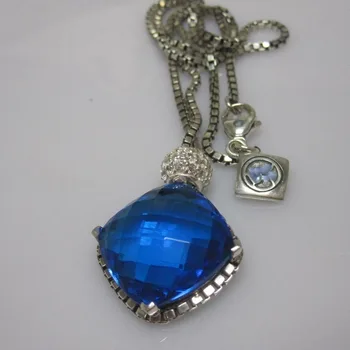 شراءالصلبة Sterlilng الفضة والمجوهرات 20 مللي متر الأزرق توباز وسادة على نقطة قلادة قلادة المرأة قلادة 2 مللي متر مربع سلسلة 18 بوصة