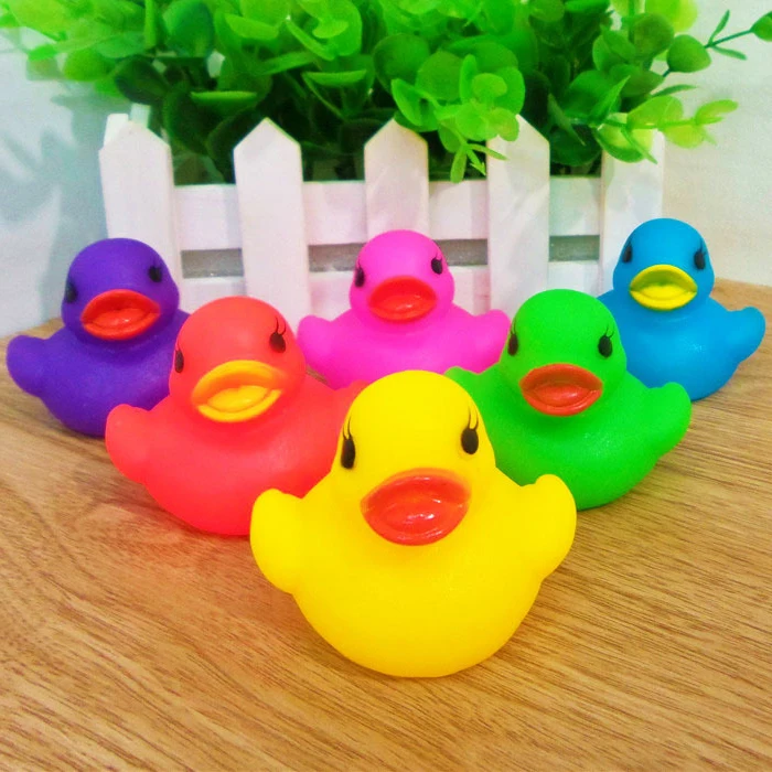 6 Colors Cute PVC Duck Baby Bath Water Toys Sounds Rubber Ducks Kids