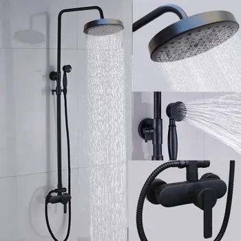 

Bathroom Black Shower Set Wall Mounted Round Rainfall Shower Mixer Tap Faucet Single Handle Bath Faucet Shower Sets KD403