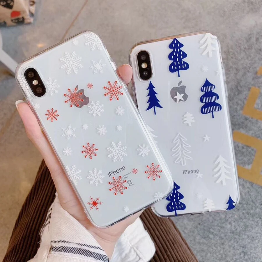 

UBERAY Snowflake & Tree Case For iPhone XS XR XS Max X 8 7 6 6S Plus Soft TPU Cute Transpare Phone Back Cover Cases Winter Gift