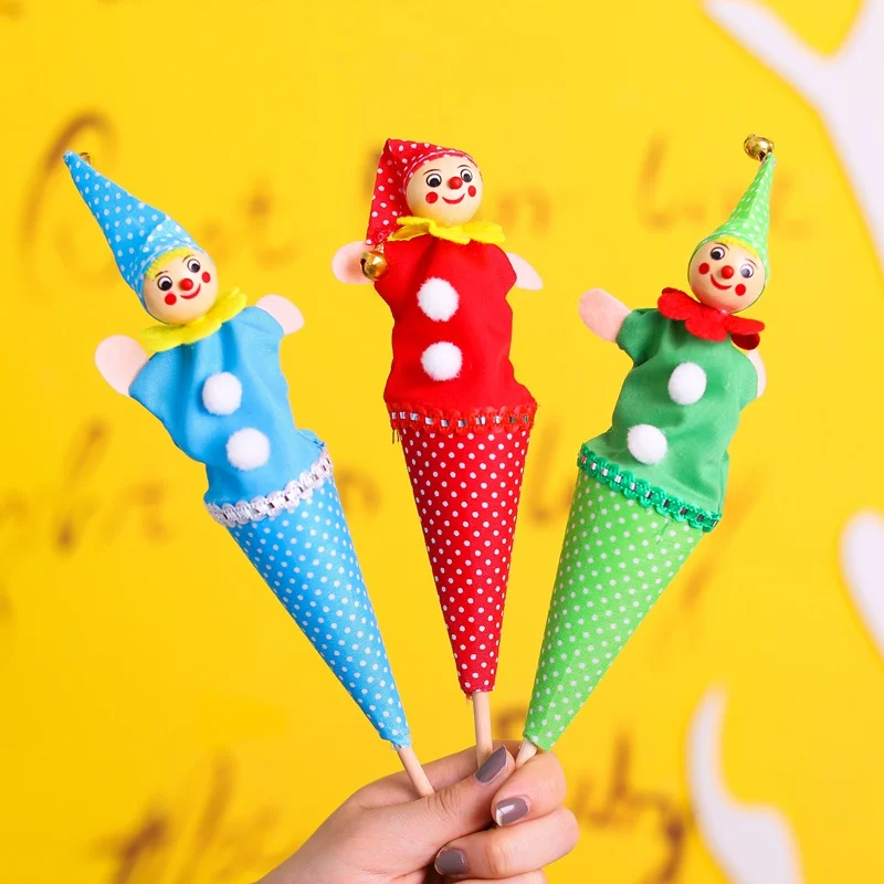 

2018 Tricky Cartoon Baby Rattle Toys Wood Cloth Retractable Clown Smiling Face Fun Hide Seek Play Telescopic Stick Doll Toy