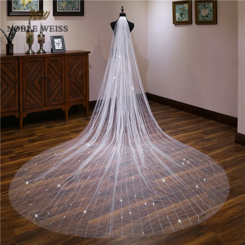 

NOBLE WEISS Long One Layer hot sale wedding veil Cathedral bridal veils Customize High Quality Wedding Party Veil With Comb