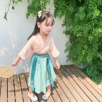 

National Costume Kids Hanfu Dress Summer Tang Dynasty Suit Traditional Chinese Dance Costumes Girls Chinese Folk Dance DQS2358