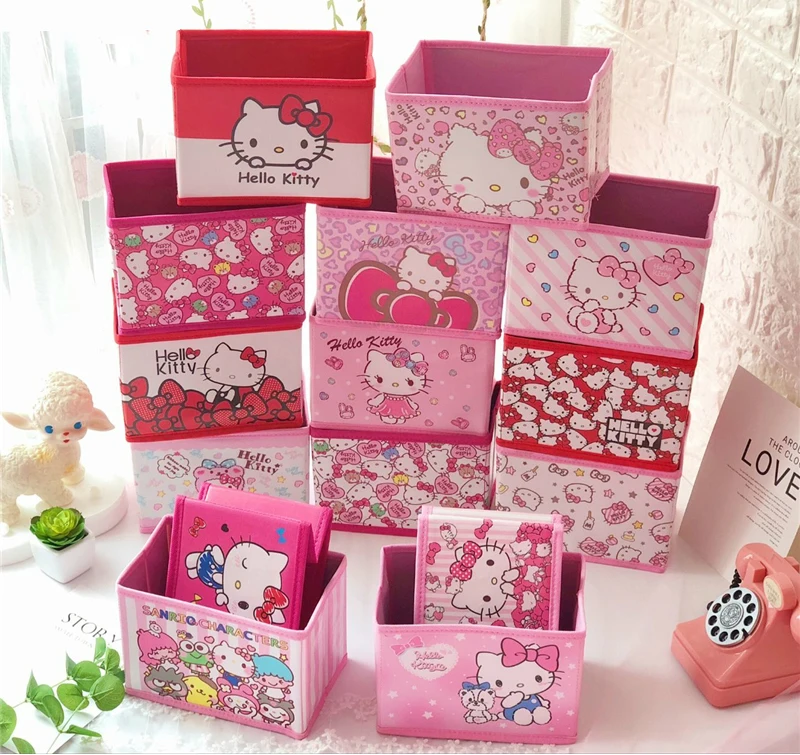 

2 Pcs Cartoon Melody Twin StarsTable Bed Makeup Pens Pu Leather Storage Box