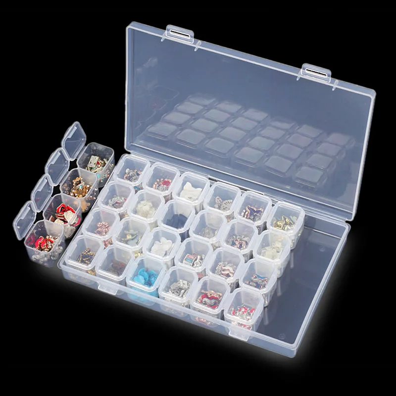 

LNRRABC 28Lattices Dismountable Diamond Painting Box Embroidery Accessories Rhinestones Boxes Cross Stitch Jewelry Storage Box