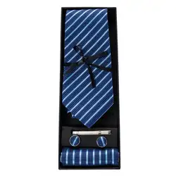 Gb-337 Барри. ван мужские галстук синий в полоску жаккард Шелковый Галстук Ханки Запонки Набор для Бизнес Свадебная вечеринка с подарочной