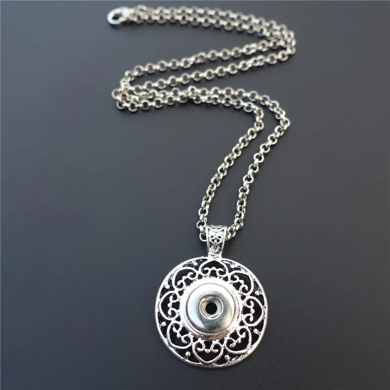 

Fashion Metal Round 12mm Snap Buttons Pendant Necklace Women Jewelry 50cm Link Chain