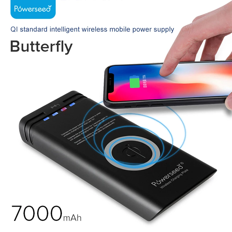 

Powerseed 7000mAH QI Wireless Power Bank Portable Charger External Battery Fast Charging Powerbank for Samsung for iphone X 8