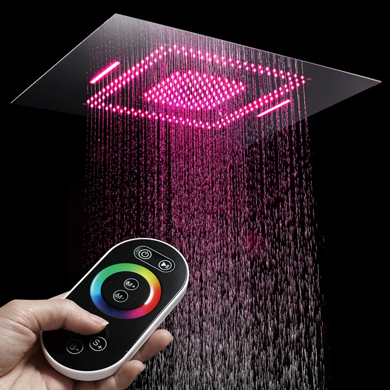 Rainfall Shower Heads Led Light Remote Control Shower Head 600*800mm Ceiling Rain Shower Waterfall Massage Bathroom Showerheads