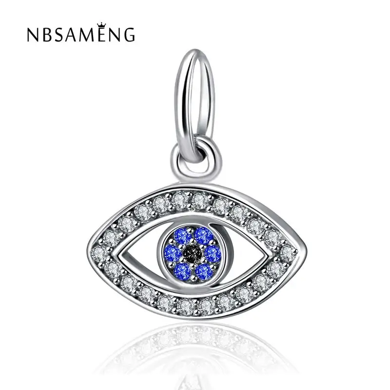 

Authentic 925 Sterling Silver Beads Clear CZ Crystal Blue Eye Dangle Charm Fit Pandora Original Bracelet charm DIY Jewelry Gift