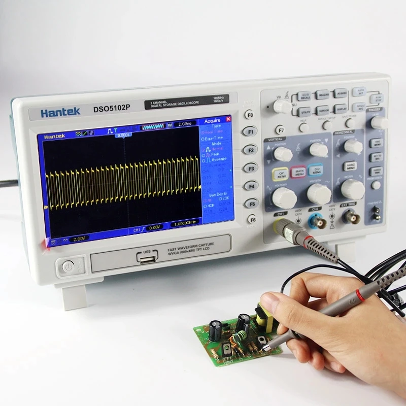 Цифровой осциллограф Hantek DSO5102P 100 МГц 2 канала 1GS/s 7 дюймов TFT ЖК дисплей 800x480 длина