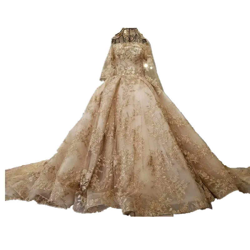 Real Photos Luxury Heavily Crystal Beaded Arabic Wedding Dress with 2M Royal Train Match Long Veils Chmpange | Свадьбы и торжества