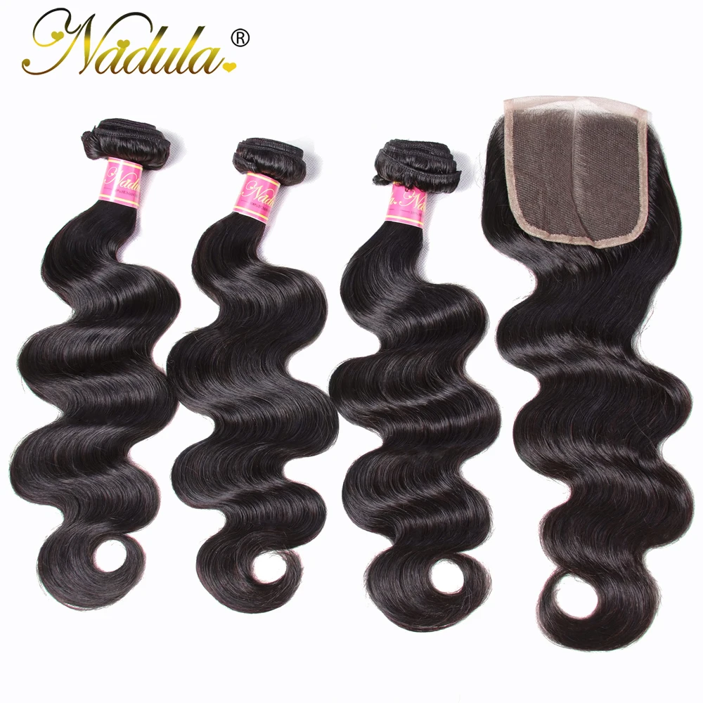

Nadula Body Wave Bundles With 4*4 Free Part/Middle Part/Three Part Lace Closure Indian Hair Remy Hair Bundles With Closure