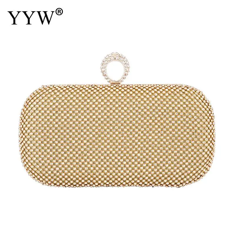 

gold Diamond Rhinestone Evening Clutch Bag Handmade Finger Ring Handbag Purse Evening Wedding Party Bag Silver Black Gold