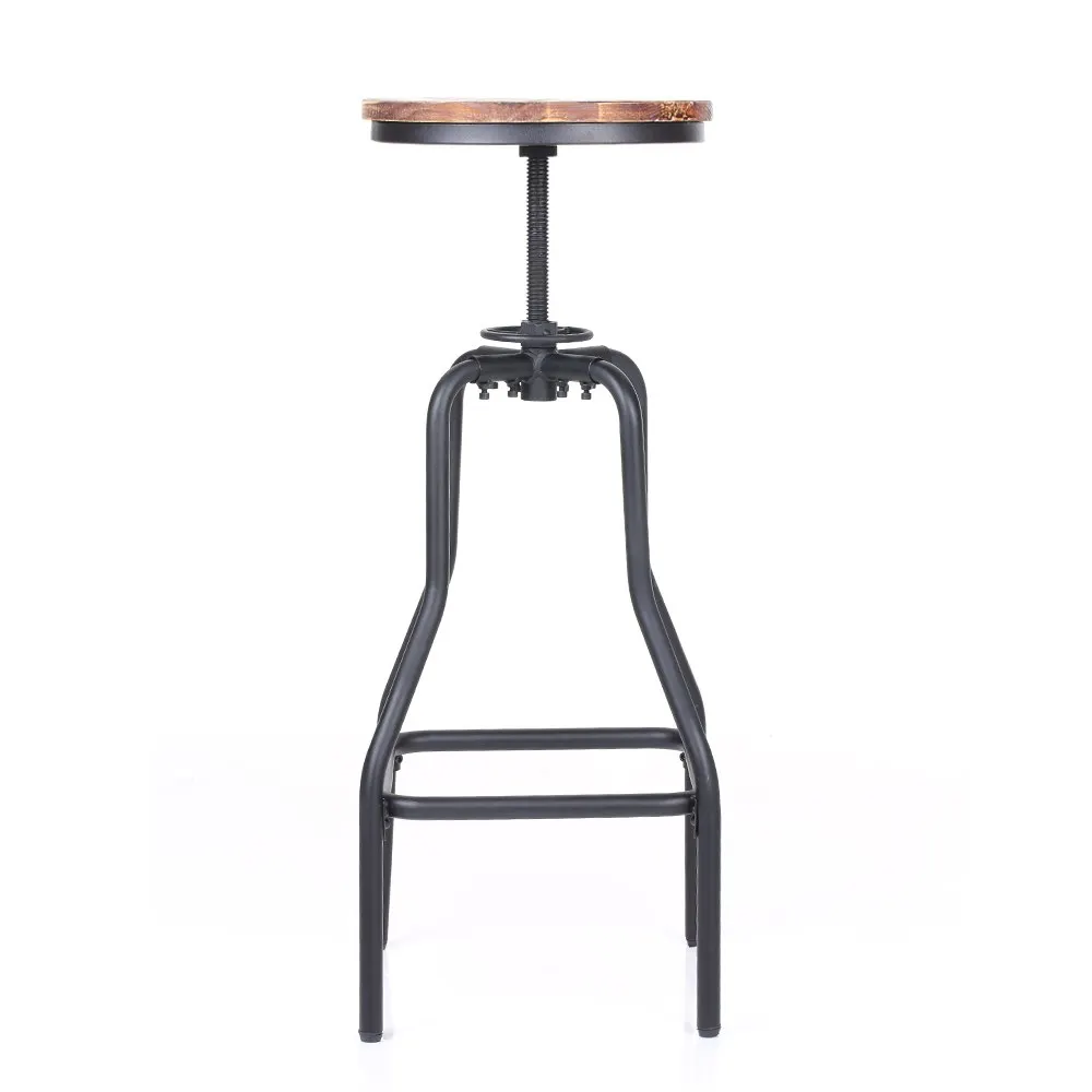 iKayaa Industrial Style Bar Stool Natural Pinewood Top Height Adjustable Swivel Cafe Chairs Breakfast Chair chaise scandinave