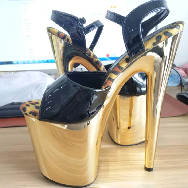 20cm Zapatos Altos Fenty Sandalias Heel Mujeres Las Gold Verano Stripper Brillante Cm Señoras Tacones Leopardo gold Plataforma 15cm Heel 17cm Belleza Oro 20 De Sexy wgtqW8