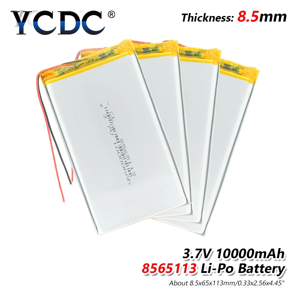 1 2 4pcs 3 7V 10000mAh 8565113 Lipo Battery With PCM For Tablet DVD GPS Medical
