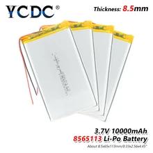 1 2 4pcs 3 7V 10000mAh 8565113 Lipo Battery With PCM For Tablet DVD GPS Medical