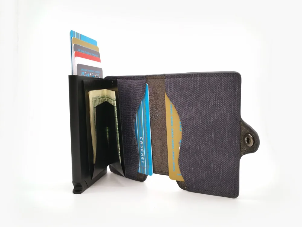 Casekey алюминиевый кошелек с задним карманом ID держатель RFID Блокировка Мини Магический бумажник для кредитных карт автоматический всплывающий кошелек для кредитных карт