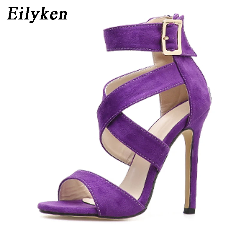 Eilyken/Новинка года; Летние босоножки; классические женские босоножки на ремешке с пряжкой; босоножки для вечеринок на тонком каблуке 11 см; цвет желтый, фиолетовый; Size35-40 - Цвет: purple