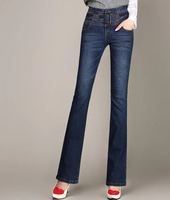 Хлопковые расклешенные брюки для женщин повседневные джинсы из денима плюс размер осень весна Высокая талия полная длина для похудения пояса kpro604 - Цвет: b1