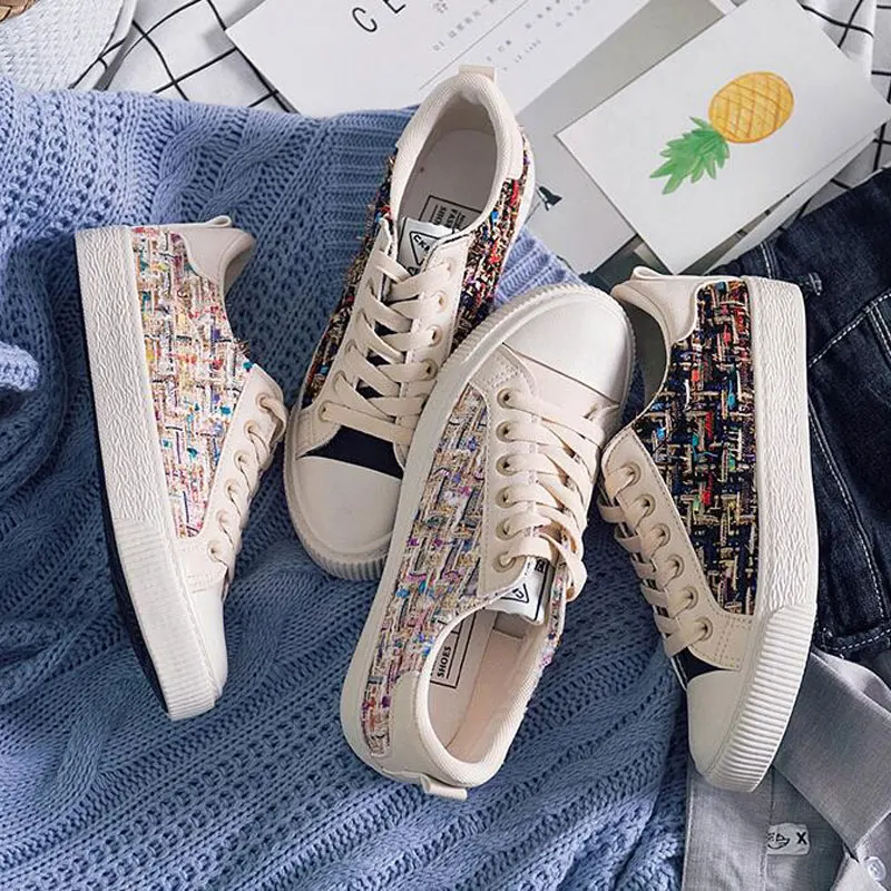 

Tangnest Fashion Patchwork Women Sneakers Casual Lace Up Vulcanized Shoes Mixed Color Shallow Flats Female Canvas Shoes XWC1439