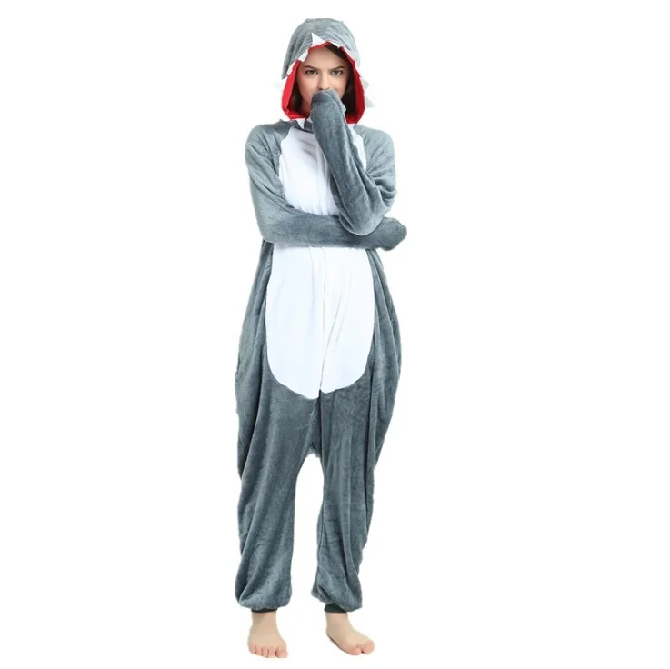 

New Cosplay Grey Shark Onesies Adult Pajamas Unicorn Kigurumi Pyjamas Cartoon Halloween Costume Sleepwear Panda Jumpsuit Clothes