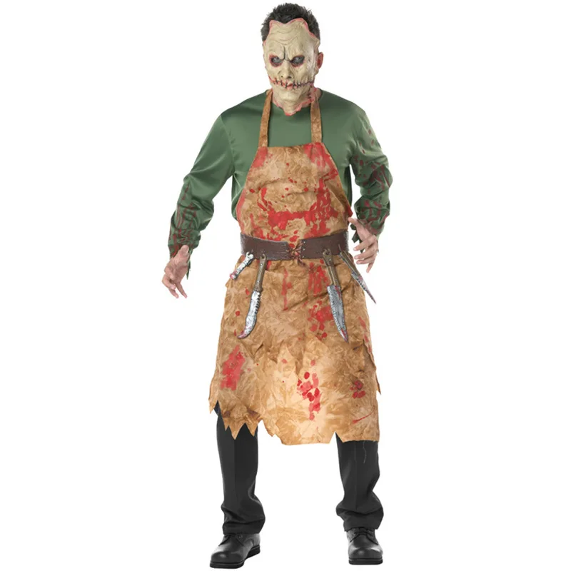 Мужская жуткая кровавая стена костюм мясника ужас наряд зомби шеф-повара Униформа костюмы для Хэллоуина для мужчин Взрослый Косплей Одежда с маской