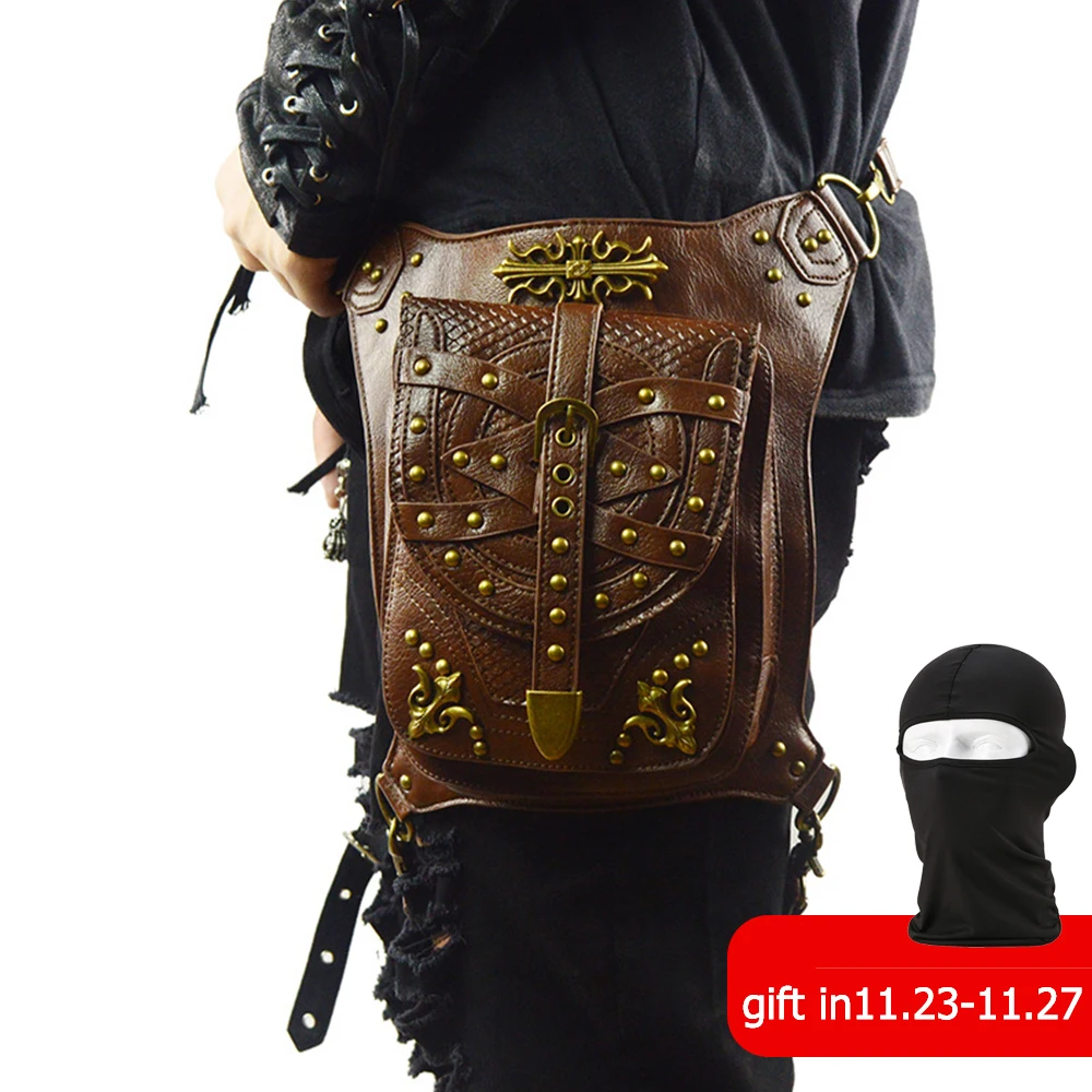 

New Brown Bag Pu Leather Motorcycle Bag Men And Women Fashion Motocross Leg Bag Cool Multi-function Travel Mens Leather Wallet