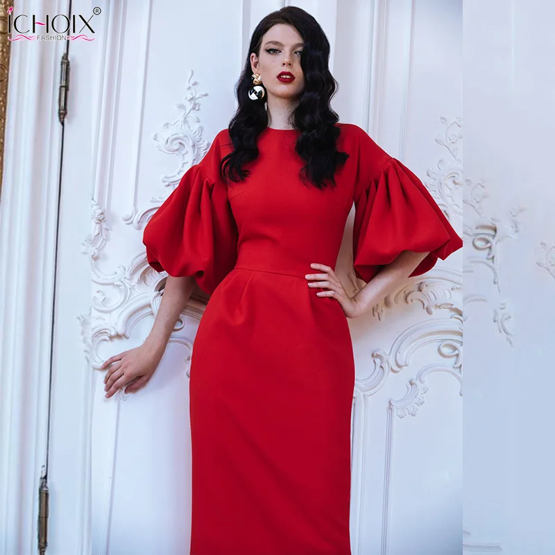 

Flare Sleeve Elegant Party Dress Women Slim Bodycon Dress Evening Night Long Maxi Dress Bandage O-Neck Solid Summer Vestidos
