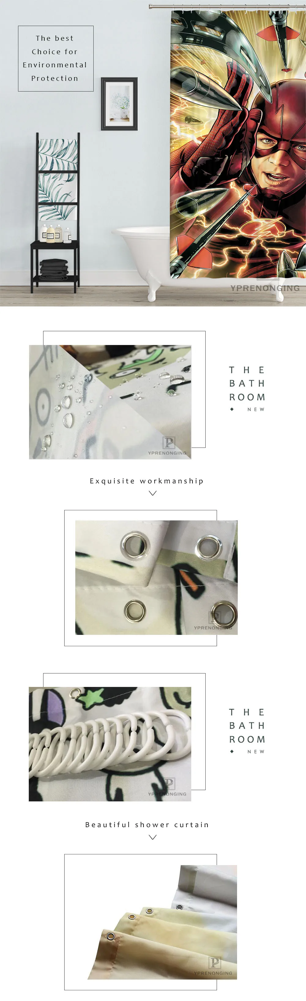 Custom Flash Graemejackson Bathroom Acceptable Shower Curtain Polyester Fabric Bathroom Curtain#180318-45-05