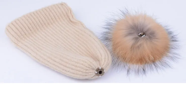 winter hats for girls kids boys knitted hat girl pom pom hat kids girls children natural raccoon Winter hats for children (10)