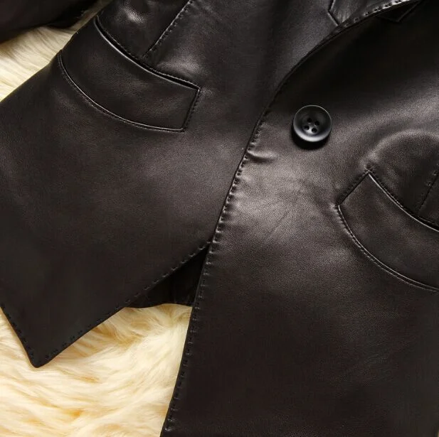 Новинка, модные весенние женские брендовые Куртки из натуральной овчины, черная мотоциклетная куртка с длинным рукавом на одной пуговице, пальто