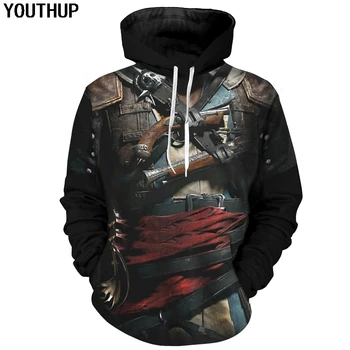 

YOUTHUP Spring/Autumn Male 3d Hoodies Assassin Armor 3D Print Hoodies Cool Cosplay Hooded Sweatshirts Men 3d Pullover Streetwear