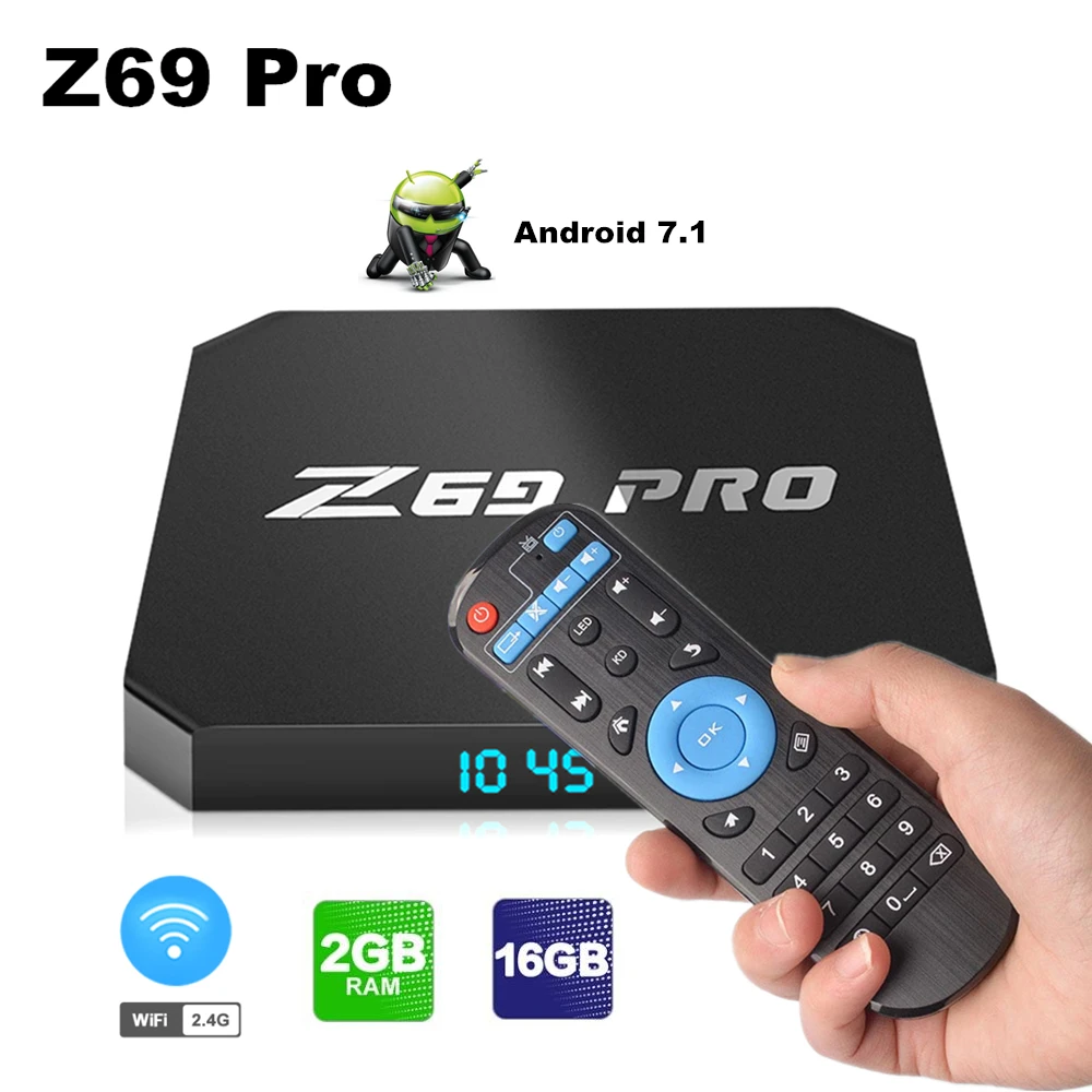 

Z69 PRO Smart TV Box Android 7.1 Quad Core Amlogic S905W 2GB RAM 16GB ROM IPTV Set Top Box 2.4G Wifi 100M Media Player