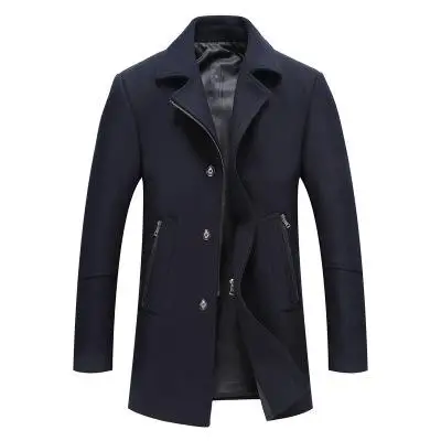 navy blue Новое поступление модные осень-зима шерстяное пальто Для мужчин ветровка Повседневное Однобортный отложной воротник толщиной Для мужчин размер s MLXL2XL3XL - Цвет: navy blue