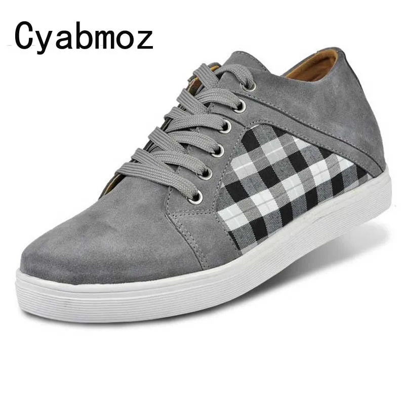 

Casual Mens Calf Suede Leather Elevator Height Increasing Shoes with Increasers Get Taller 6CM Sneakers Plaid Man Shoes