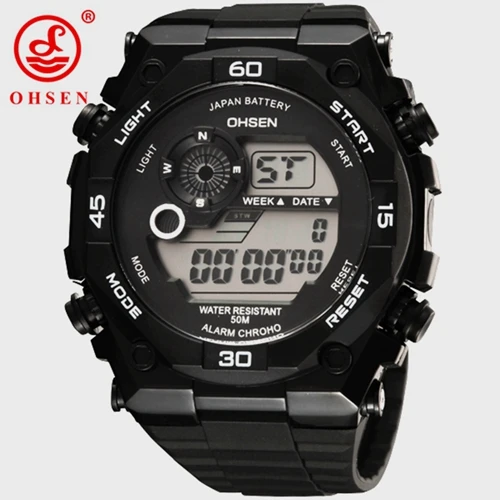 Известный бренд OHSEN цифровые светодиодные спортивные часы Montre Homme мужские 50 м Дайвинг Белый силиконовый ремешок хронограф армейские наручные часы - Цвет: Black