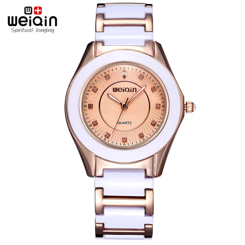 WEIQIN Big Face Womens Watch Rhinestone Crystal White Rose Gold Woman