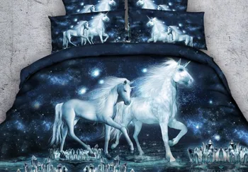 

Unicorn Bedding set 3D Horse bed sheet quilt duvet cover bed in a bag linen King queen size full twin double Animal print 4PCS