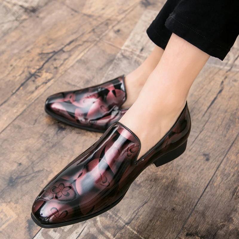 cool flowers print patent leather men shoes luxury italian brand camouflage male footwear mixcolors glossy oxford shoes for men (41)