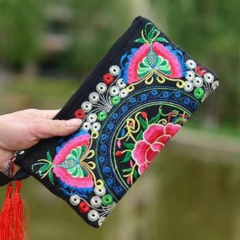 

2018 Small Embroidered Mobile Phone Wallet Lady Nation Style Boho Ethnic Embroidery Canvas Day Clutch Bag Embrague Bolsos de