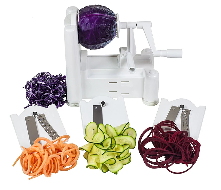 LMETJMA Veggie Spiralizer овощерезка с 3 лезвиями из нержавеющей стали ручной Овощной спиральный слайсер Терка инструменты LK0915A