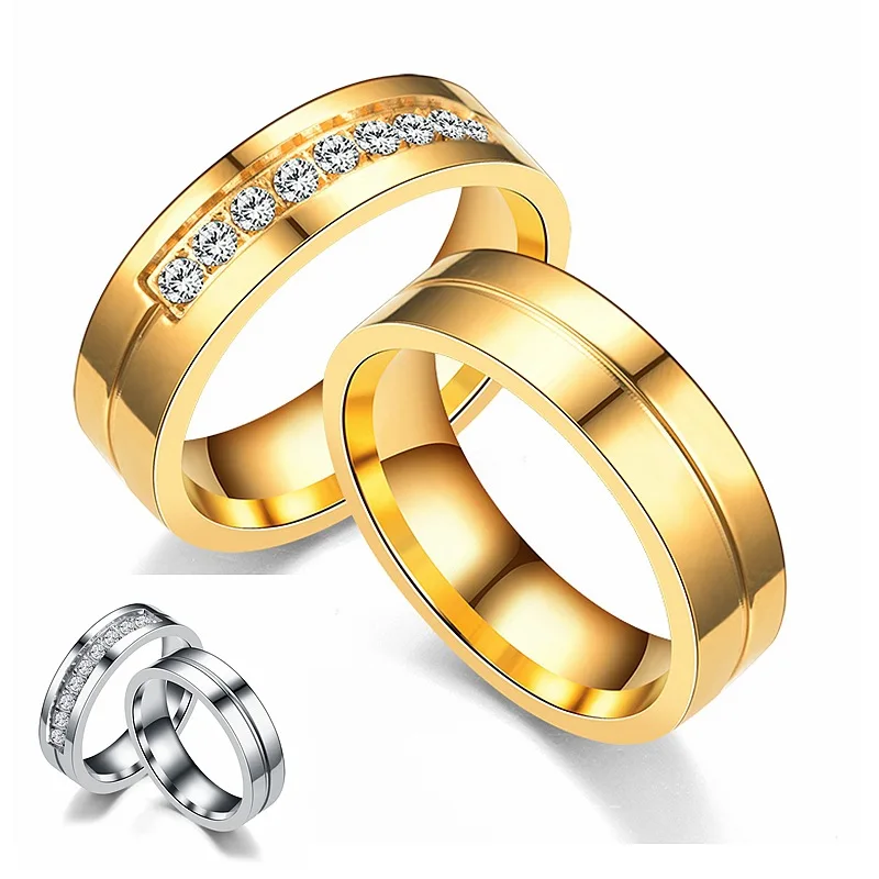 

2019 Gold/silver Color Wedding Rings for Women Men Jewelry 6mm Stainless Steel Engagement Ring US Size 5 to 14 Couple Rings